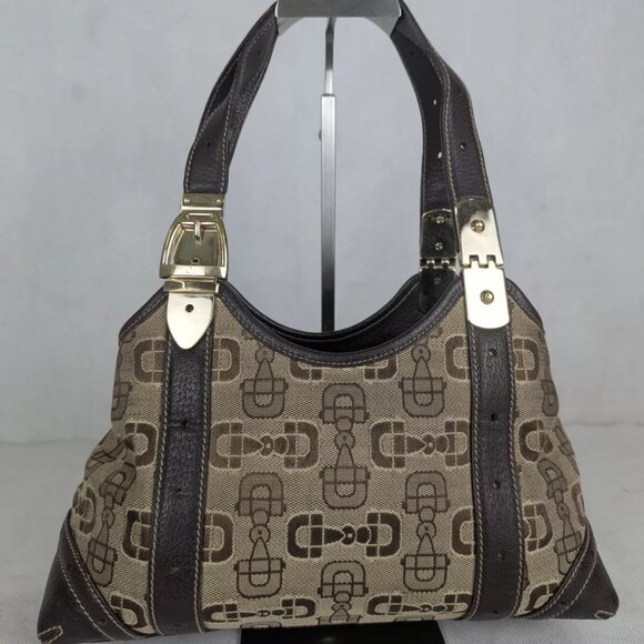 Gucci Handbags - Authentic Gucci Horsebit Canvas Shoulder Bag Beige/Brown Made in Italy